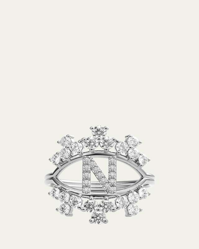 Sara 18K White Gold Diamond Ring, Letter N